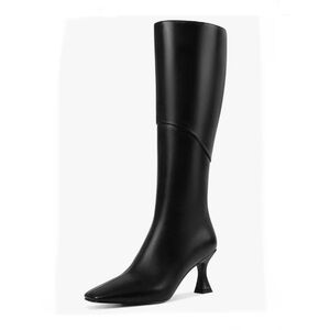 Square Toe Knee High Boots with Kitten Heel Full Side Zipper - size 9.5